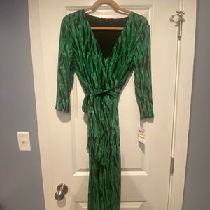 INC Green Animal Print Faux-Wrap Dress - NWT - M